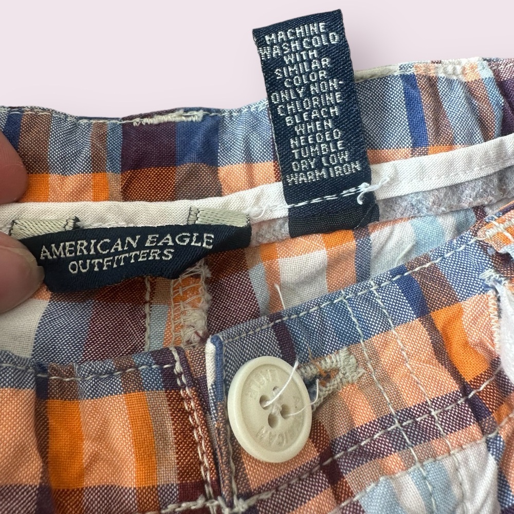 Women’s American Eagle Outfitters Orange Blue White Plaid Capri Pants Size 8 - Picture 6 of 10